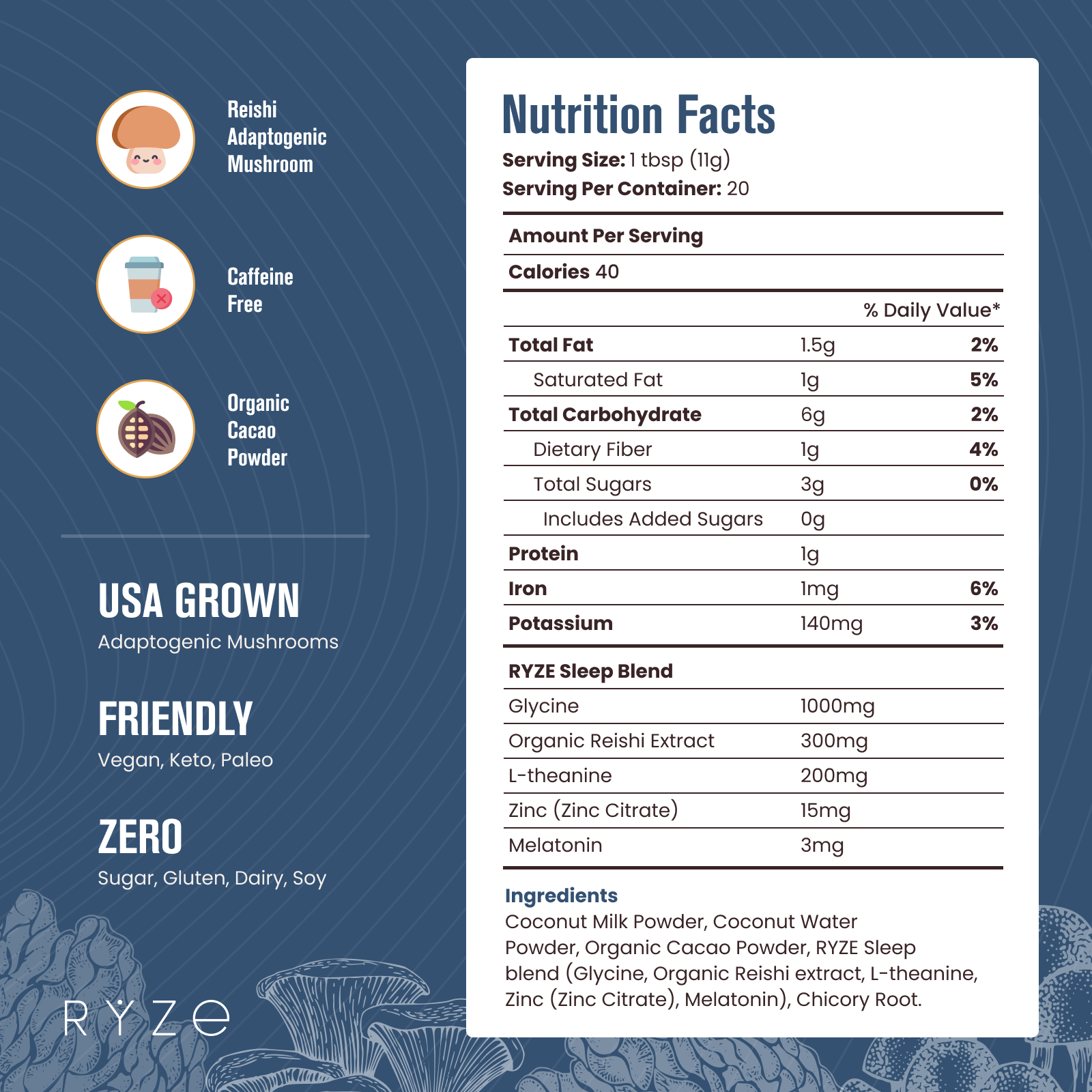 RYZE Hot Cocoa - with 6 Sleep Superfoods to Help Fall Asleep and Stay Asleep