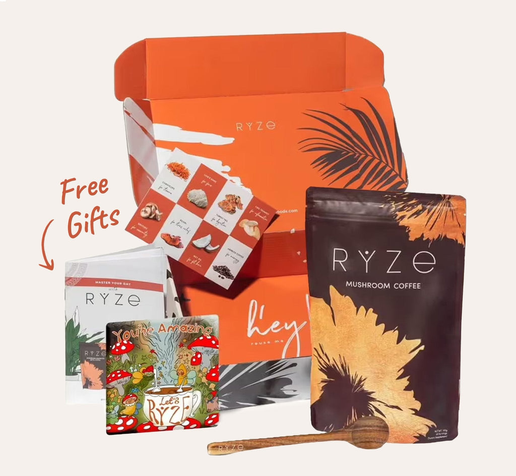 RYZE Mushroom Coffee - with 6 Organic Adaptogenic Mushrooms Grown in USA and High Potency